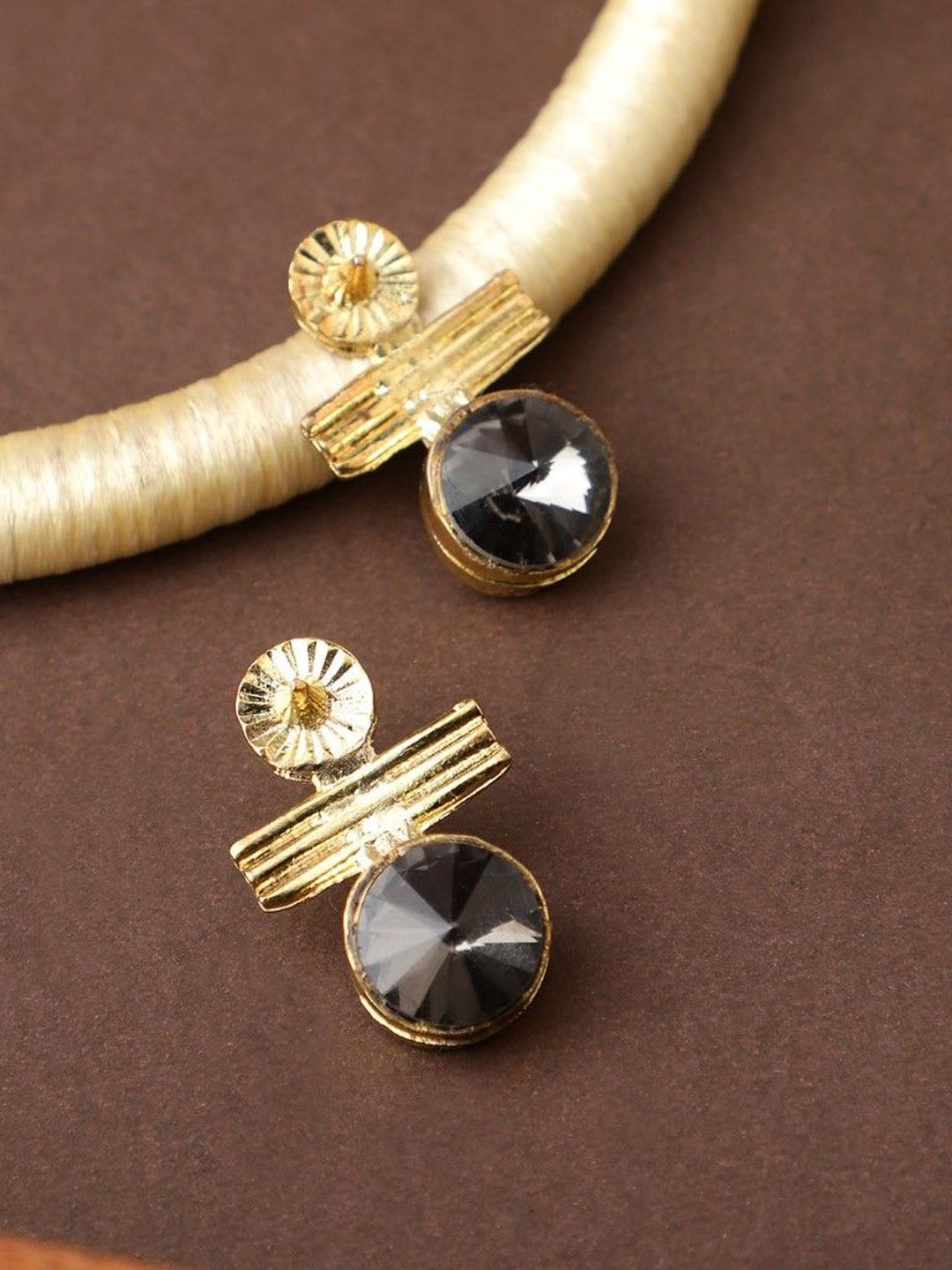 

CARDINAL Stone Studded Contemporary Drop Earrings, Gold