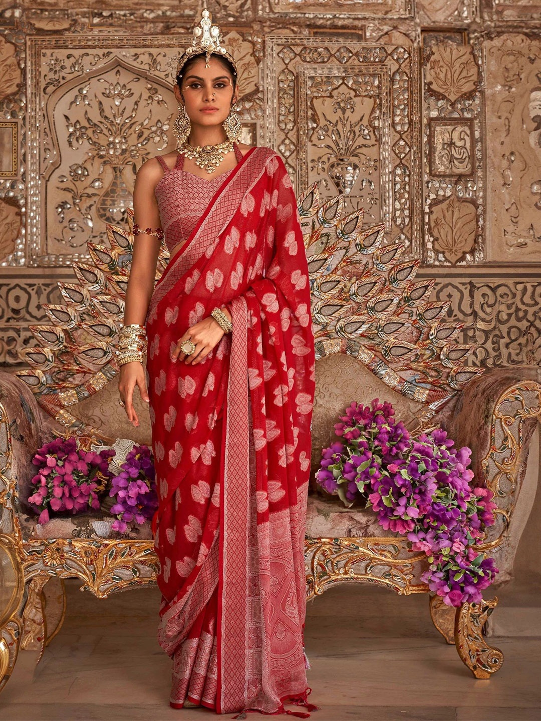 

MAHALASA Woven Design Designer Banarasi Saree, Red