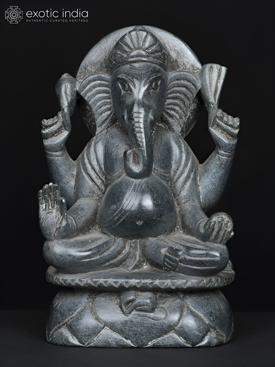 

Exotic India Black Stone Lord Ganesha Blessing Gesture Statue, Grey