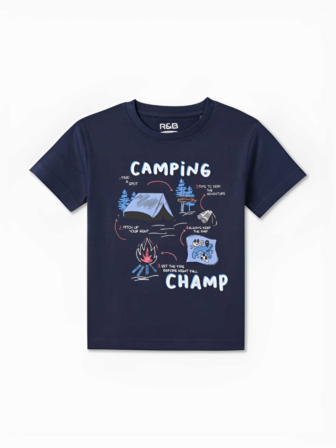 

R&B Boys Graphic Printed Round Neck Cotton Relaxed Fit T-shirt, Navy blue