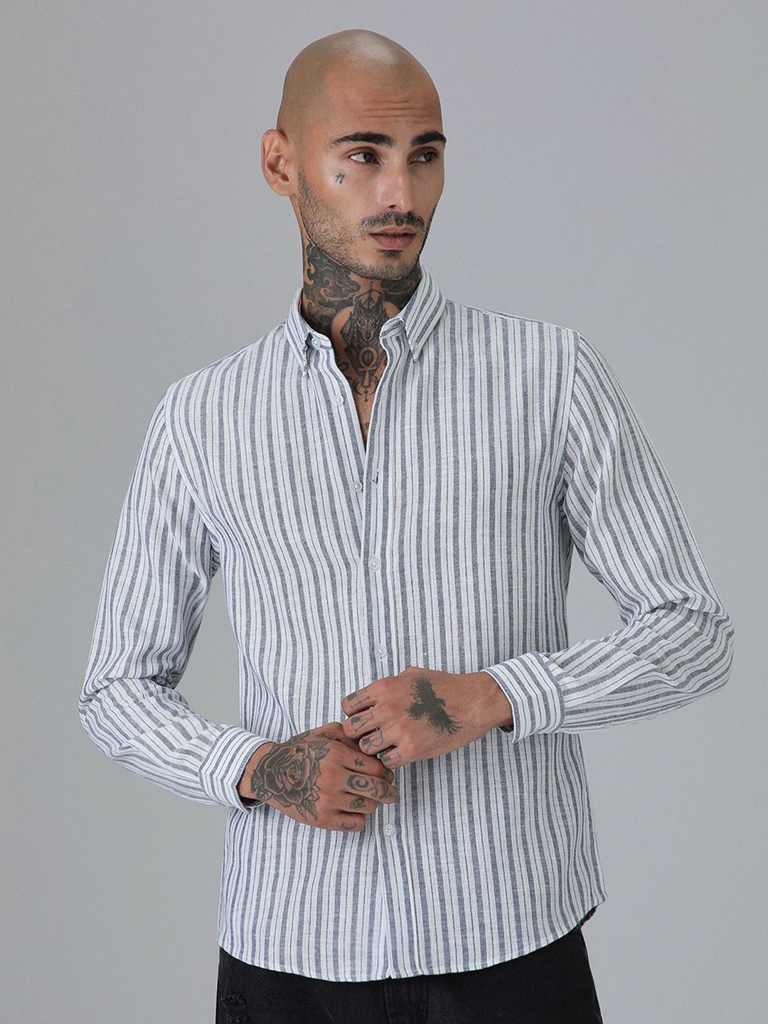 

Banana Club Men Classic Slim Fit Semi Sheer Striped Casual Shirt, Blue