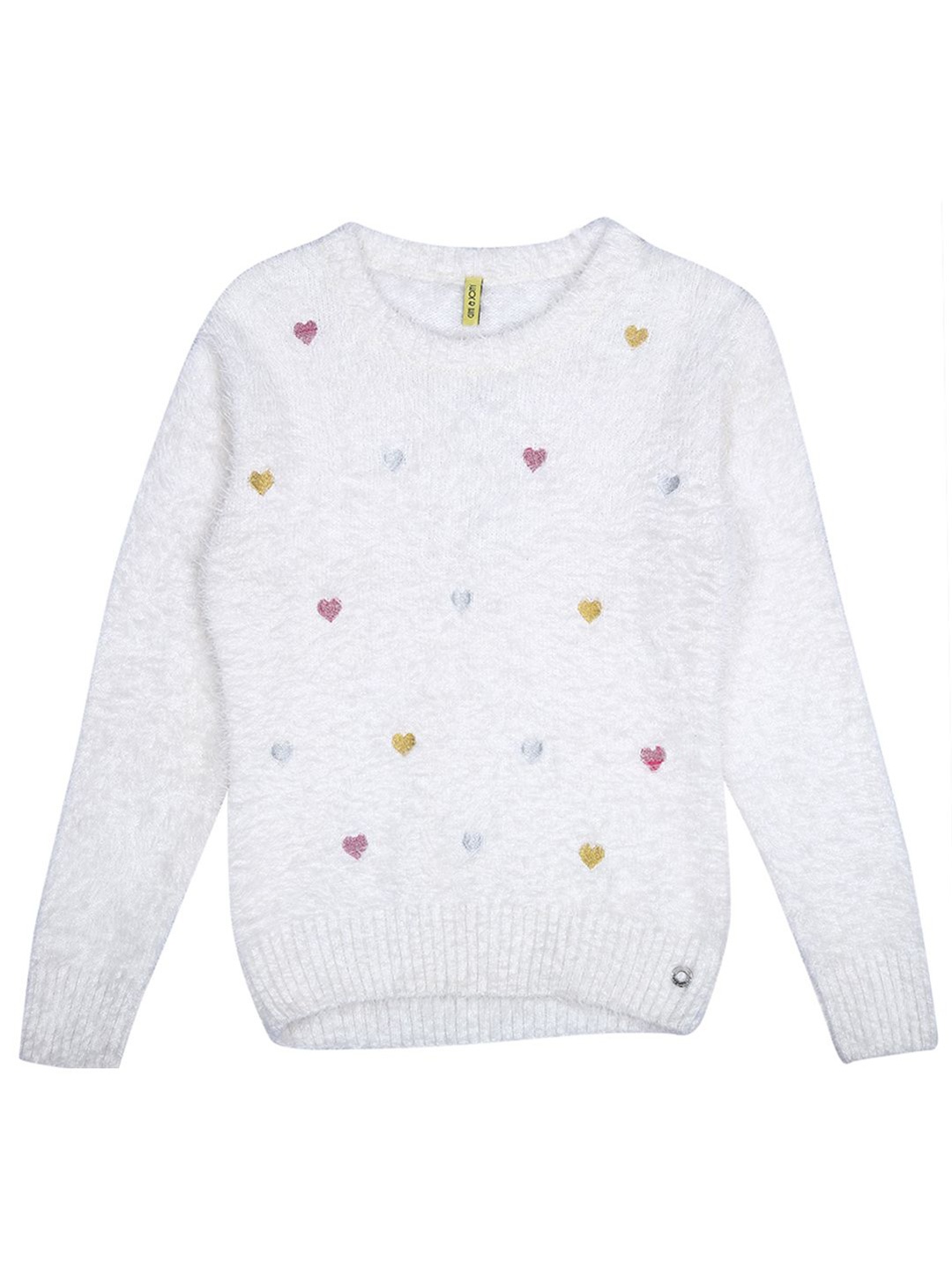 

Gini and Jony Girls Embroidered Round Neck Long Sleeves Pullover, White