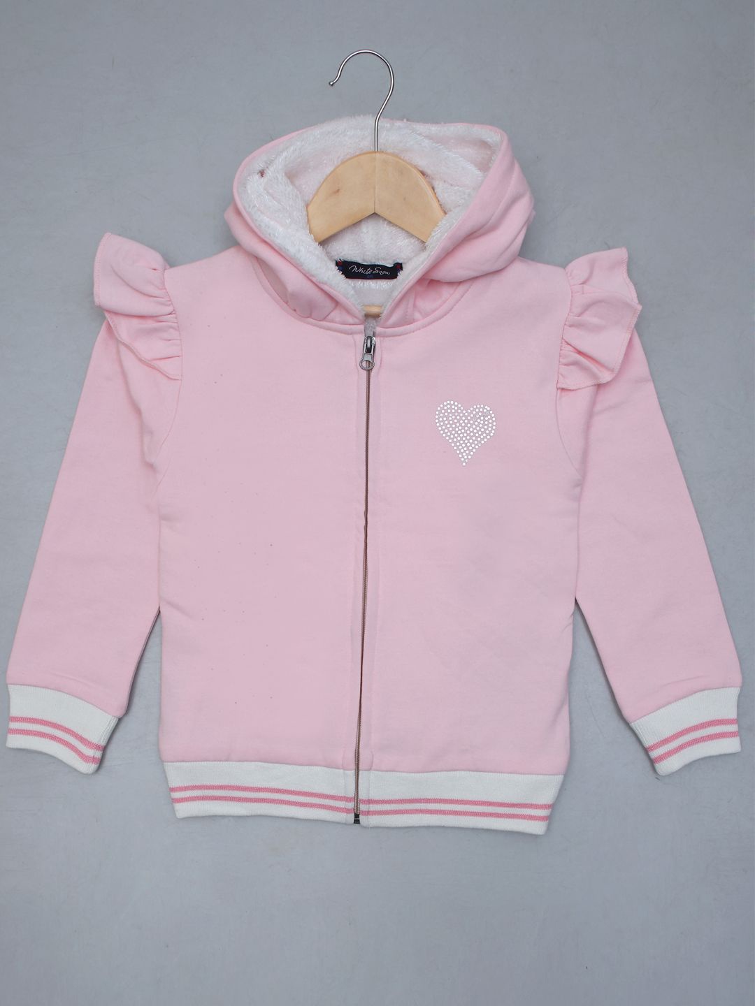 

White Snow Girls Hooded Neck Front-Open Sweatshirt, Pink