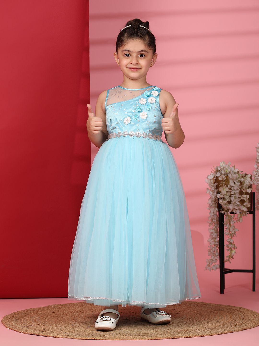 

Toy Balloon kids Girls Net Fit & Flare Maxi Dress, Blue