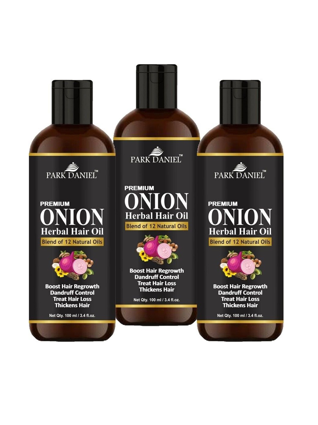 

Park Daniel Set Of 3 Premium Onion Herbal Hair Oil- 100 ml Each, Brown