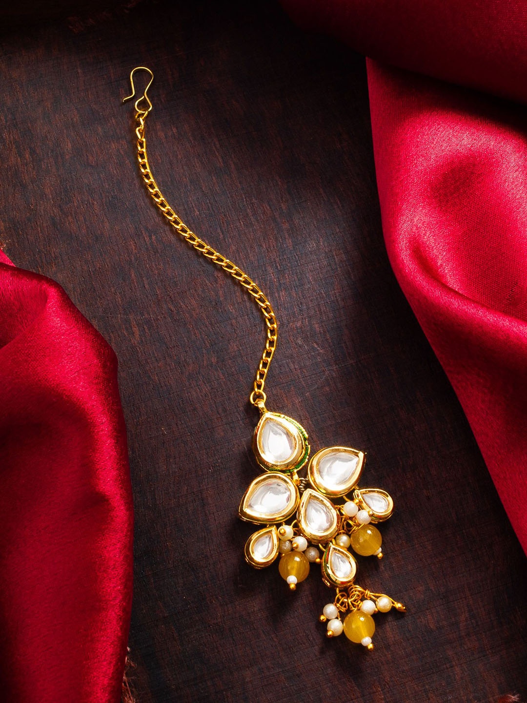 

aadita Gold-Plated Kundan Studded Maang Tikka