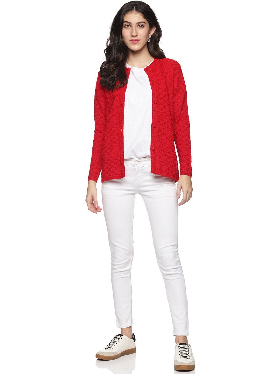 

CLAPTON Women Woollen Solid Cardigan Sweaters, Red