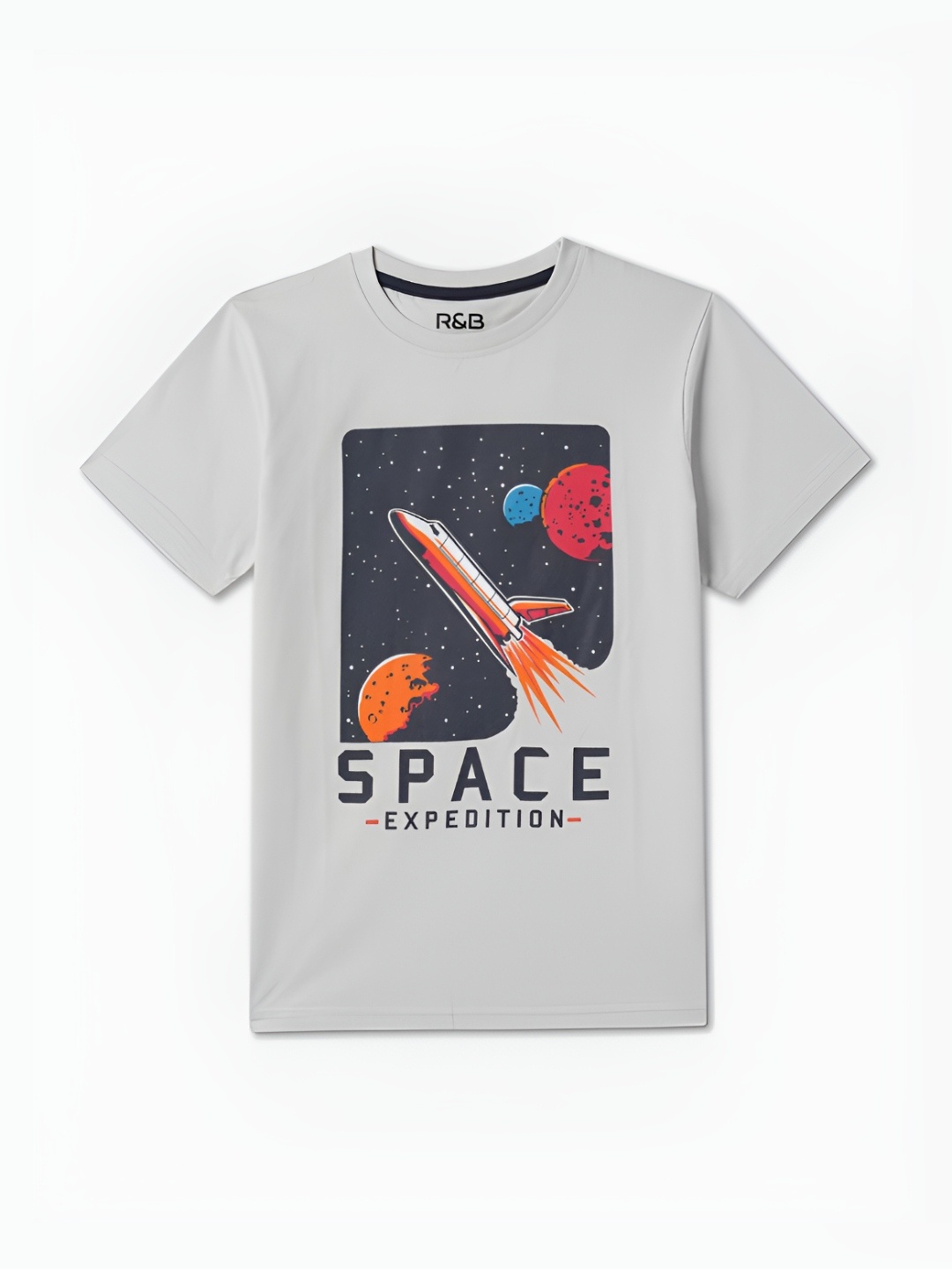 

R&B Boys Graphic Printed Round Neck Cotton T-shirt, Grey