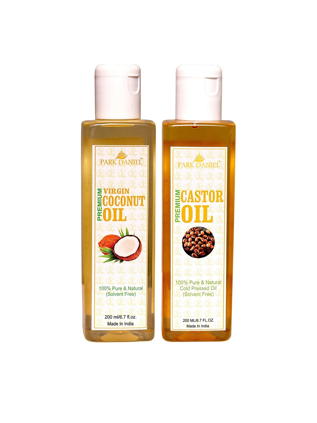 

Park Daniel Set Of 2 Premium Castor & Virgin Coconut Oil - 200 ml Each, Transparent