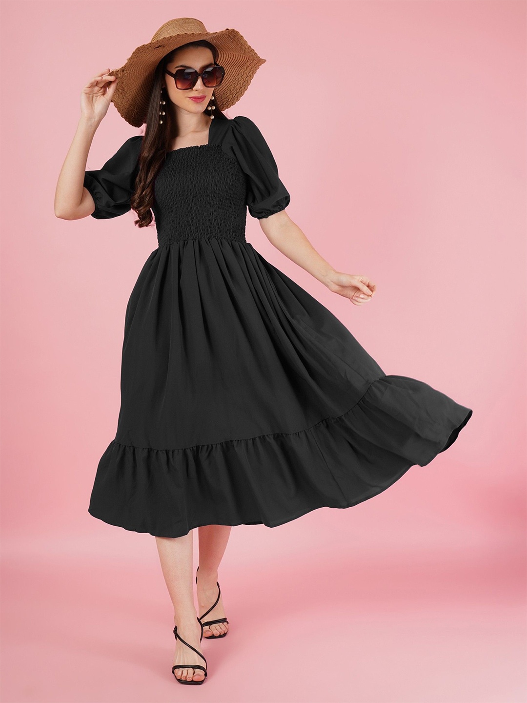 

Krunal Raiyani Women Floral Applique Fit & Flare Maxi Dress, Black