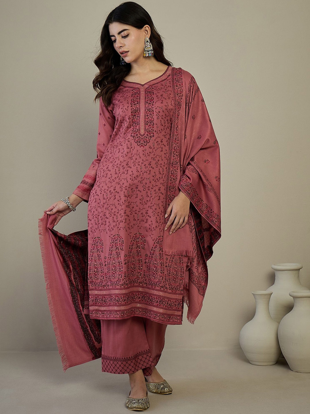 

HK colours of fashion Unstitched Dress Material, Pink