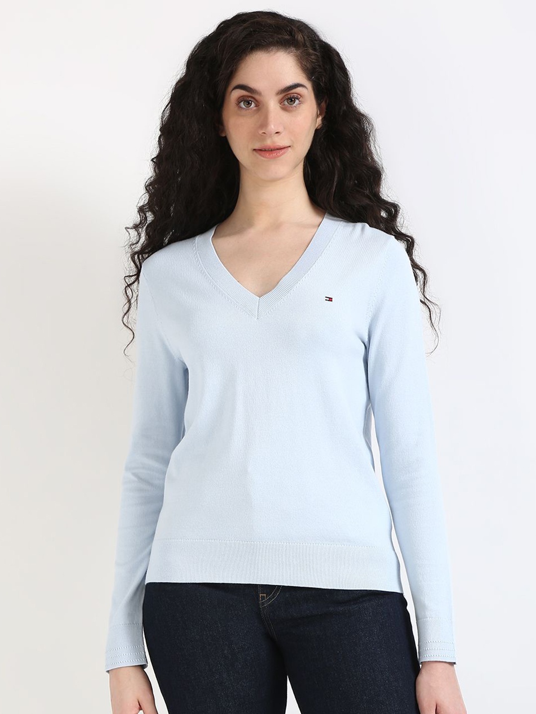 

Tommy Hilfiger Women V-Neck Cotton Regular Sweaters, Blue