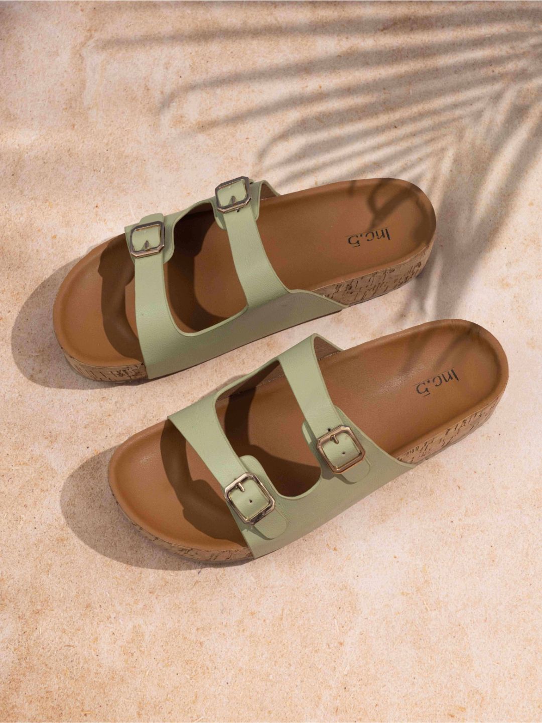 

Inc 5 Women Green & Brown Casual Open Toe Flats