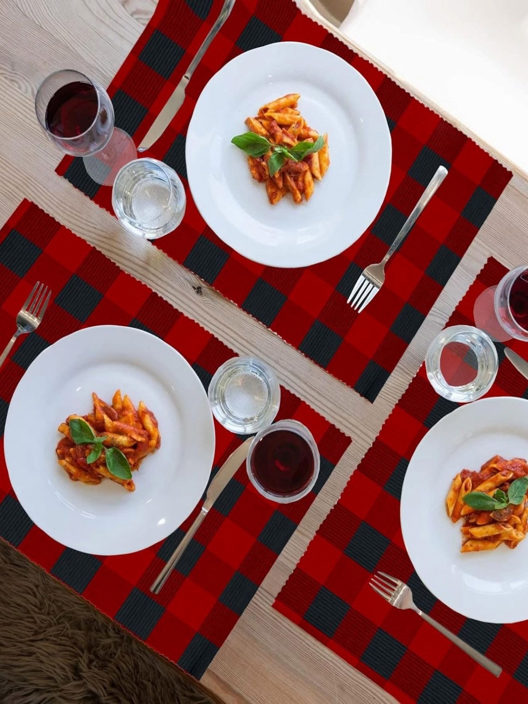 

Lushomes Red & Black 4 Pieces Checked Pure Cotton Table Placemats