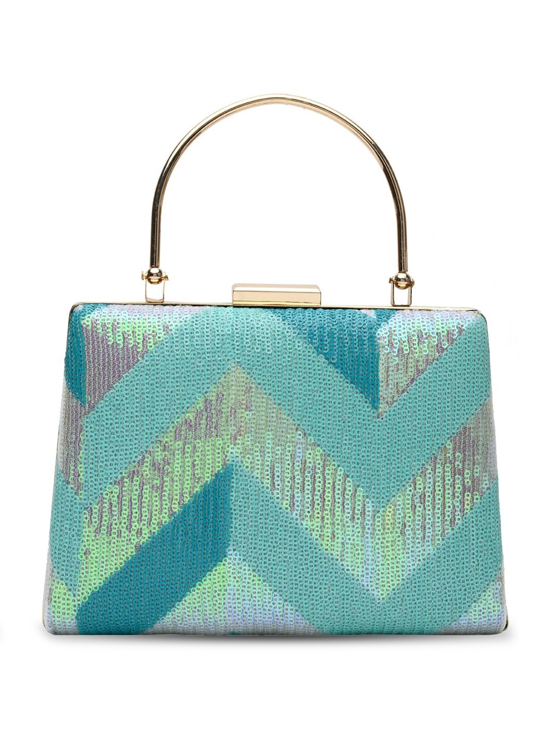 

HORRA Zig Zag Embellished Buckle Detail Box Clutch, Green
