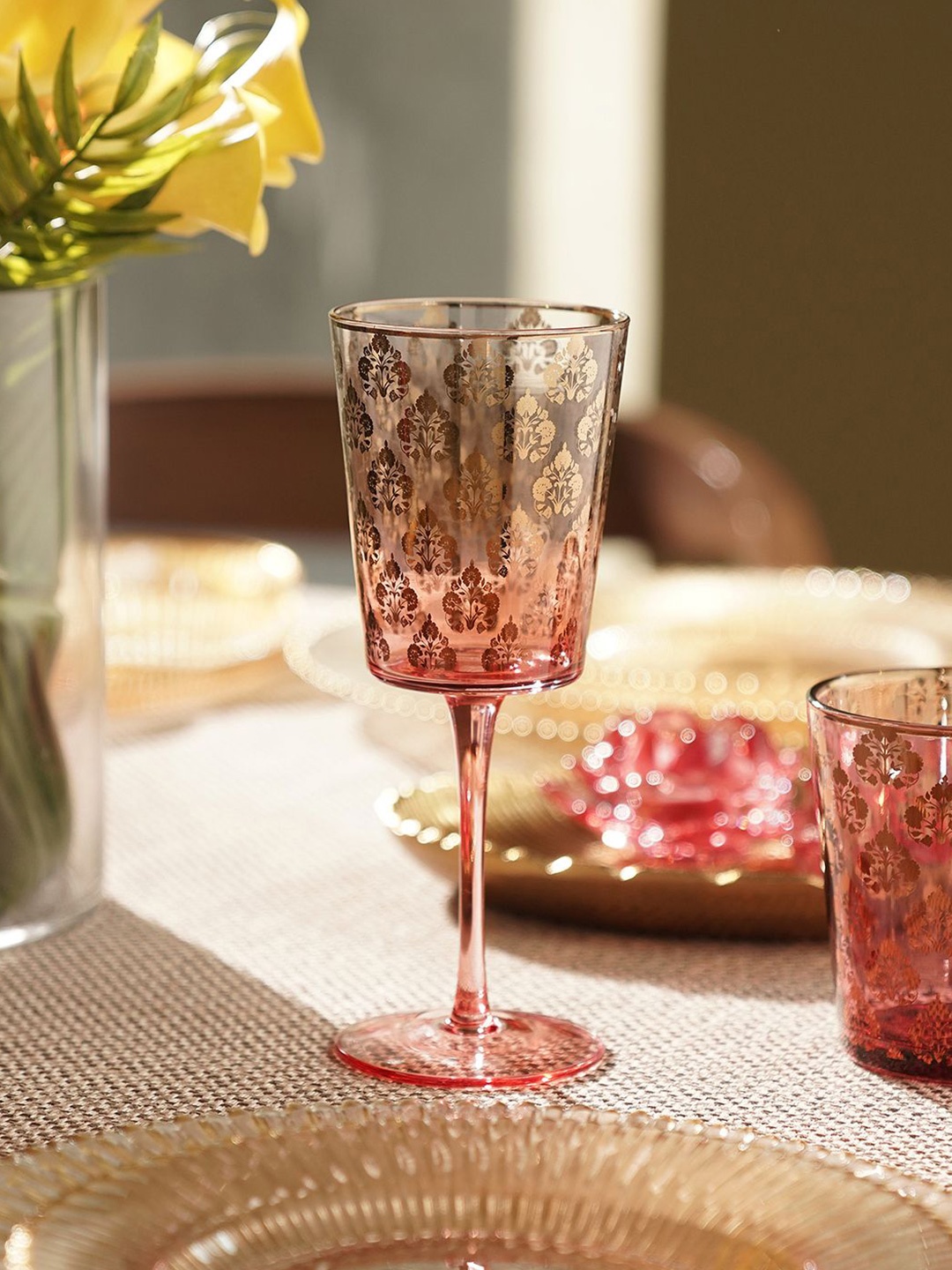 

Pure Home and Living Red & Gold Toned 2 Pieces Printed Wine Glasses 200ml