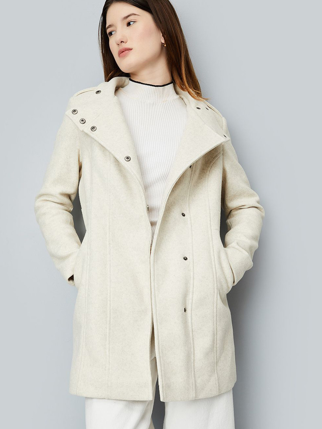 

max Women Geometric Polyester Longline Tailored Jacket, Beige