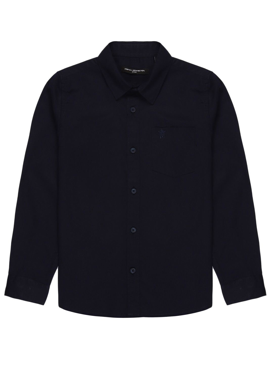 

French Connection Boys Premium Spread Collar Solid Cotton Casual Shirt, Navy blue