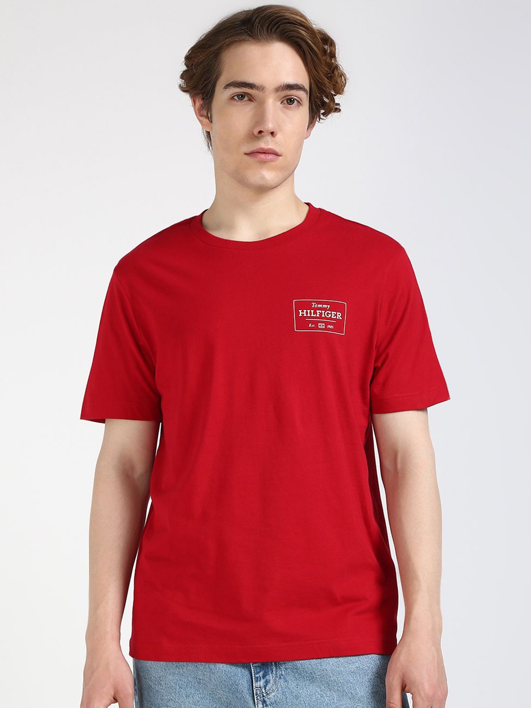 

Tommy Hilfiger Men Solid Round Neck Cotton T-shirt, Red