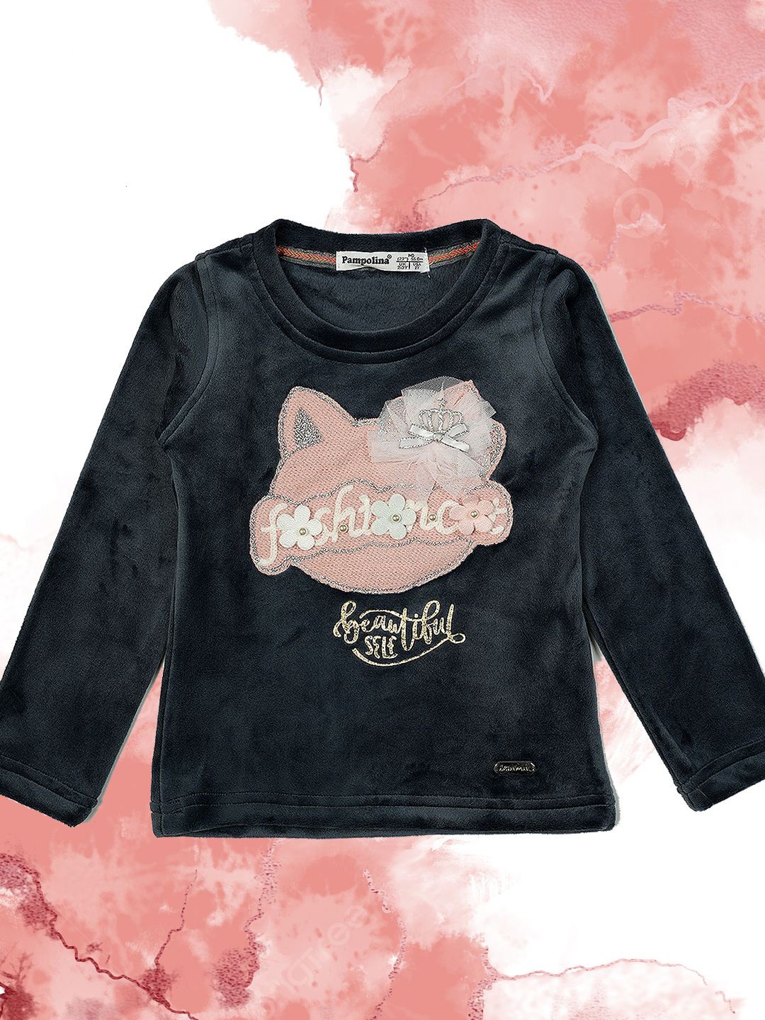 

PAMPOLINA Girls Round Neck Embellished Pullover Sweatshirt, Grey