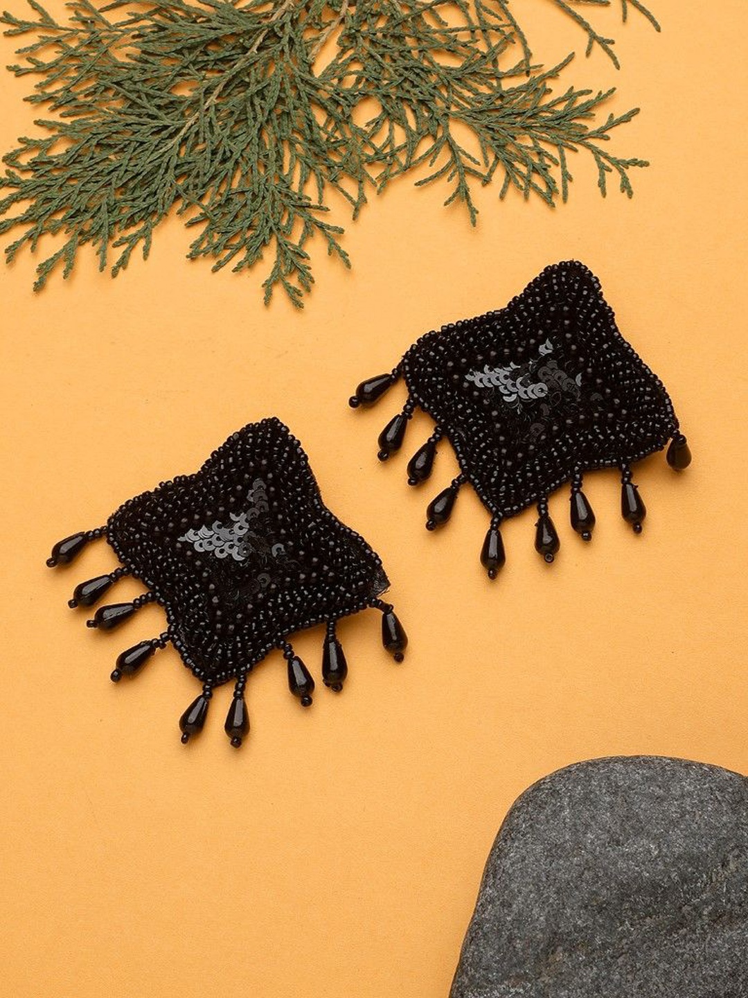 

CARDINAL Star Woven Beaded Drop Earrings, Black