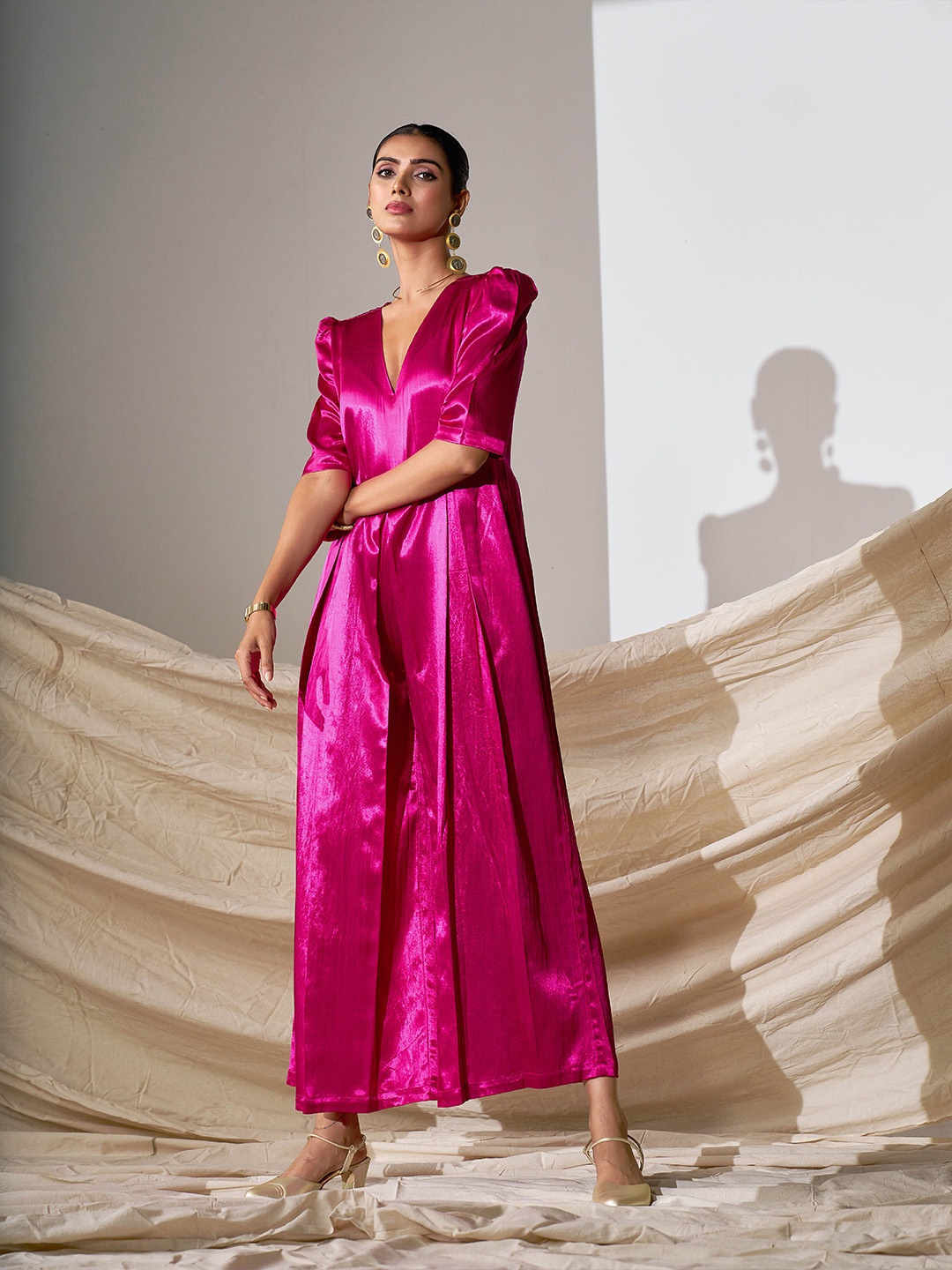 

TANNAH Women Culotte Solid Silk Jumpsuit, Pink