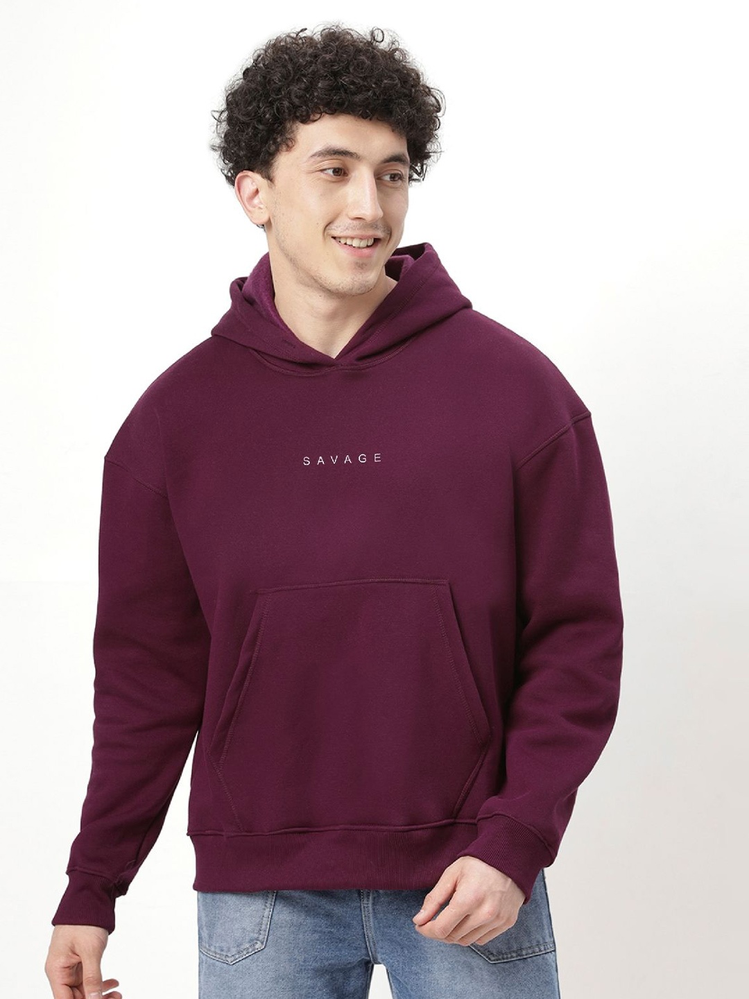 

Be Savage Men Solid Hooded Sweatshirt, Burgundy