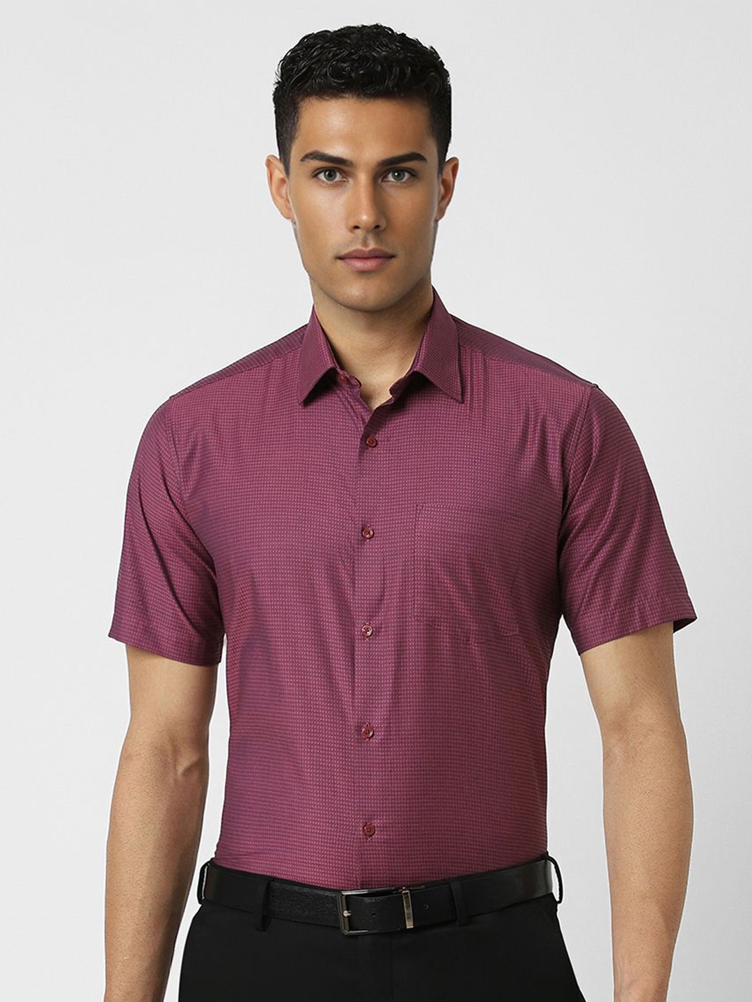 

Van Heusen Men Opaque Printed Party Shirt, Maroon