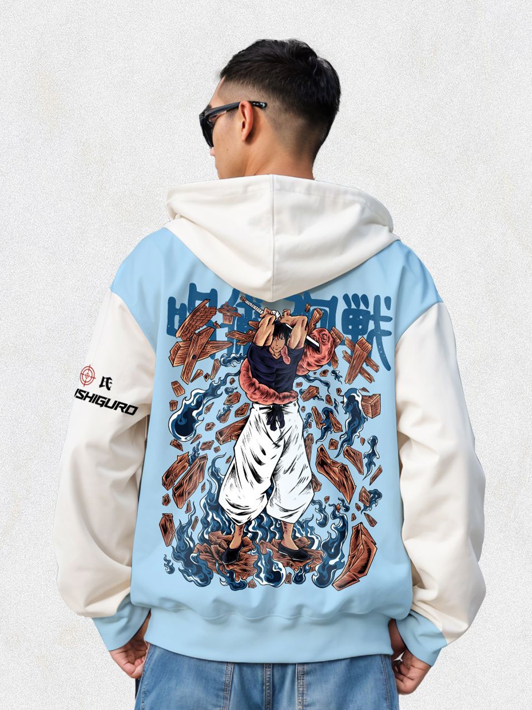 

Crazymonk Printed Anime Toji Fushigro Oversized Fit Hooded Sweatshirt, Blue