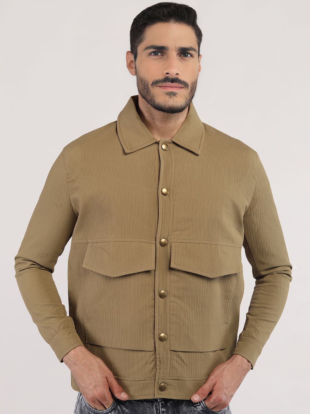 

The Roadster Lifestyle Co Spread Collar Long Sleeve Tailored Jacket, Khaki