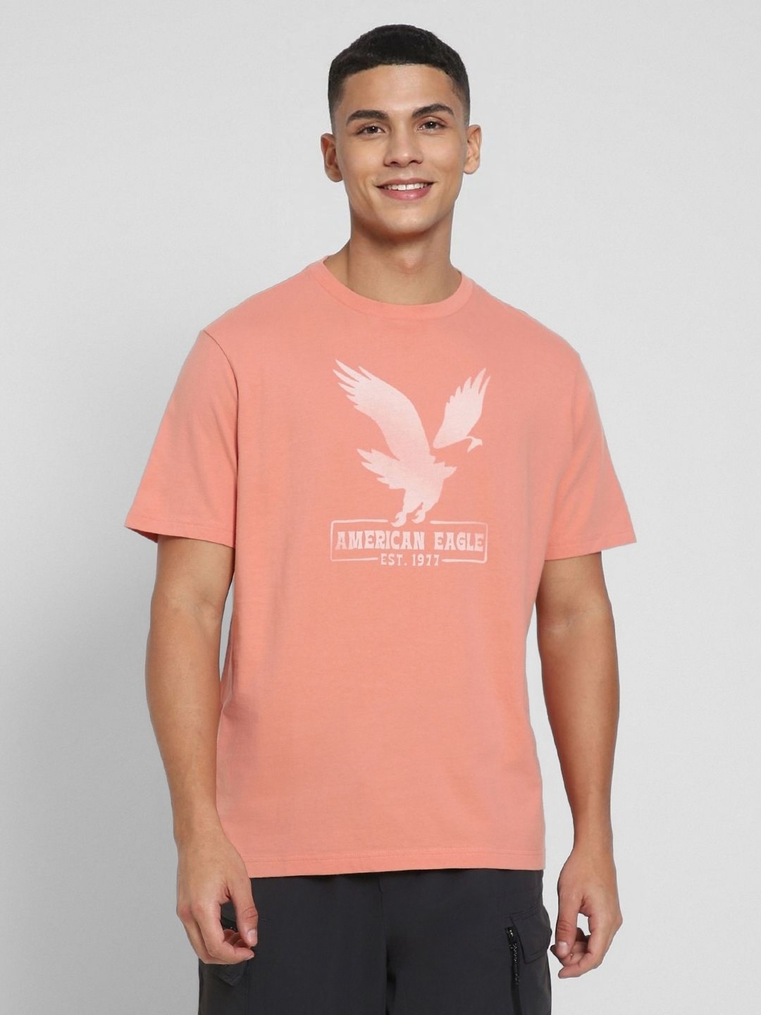 

AMERICAN EAGLE OUTFITTERS Men Typography Printed Round Neck Cotton T-shirt, Peach