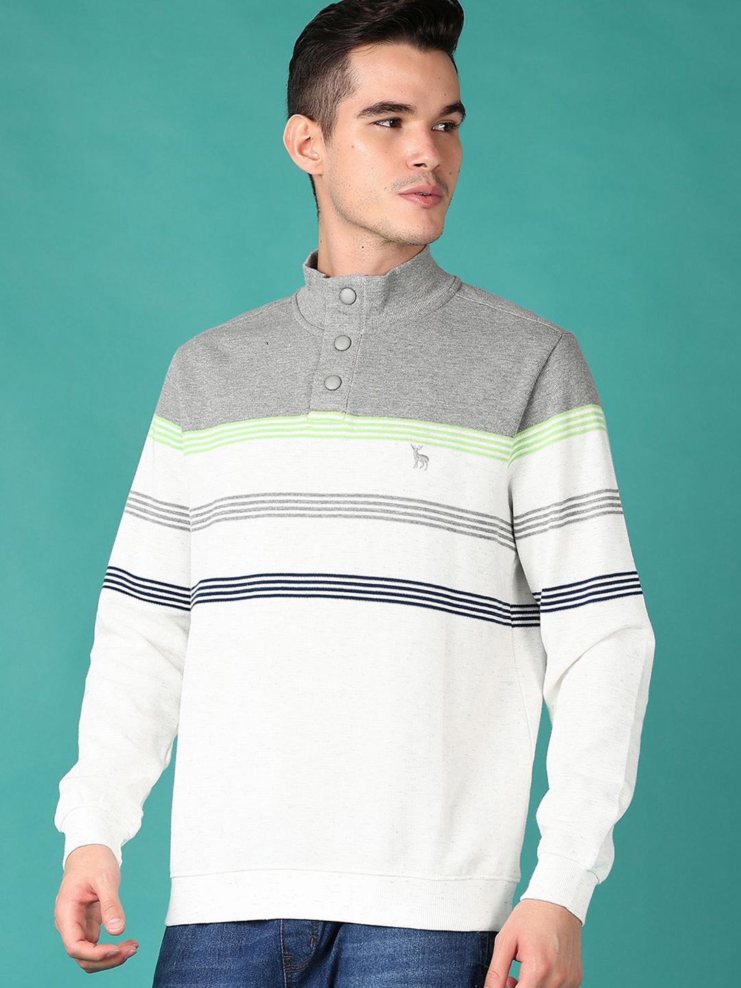 

V-Mart Men Cotton Striped Sweatshirt, Grey