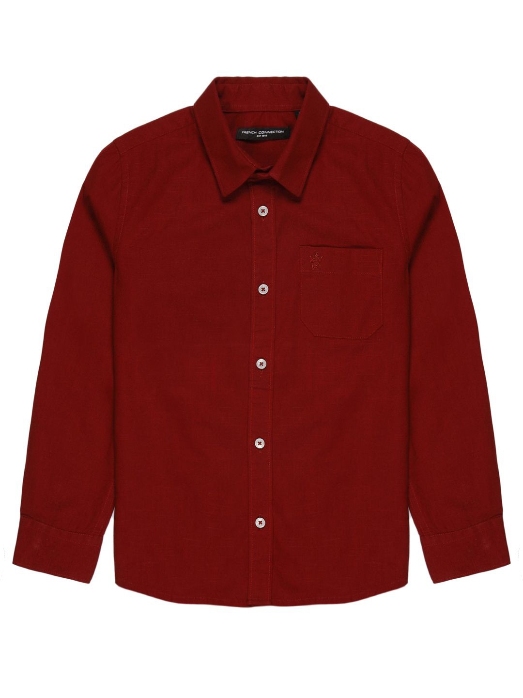 

French Connection Boys Premium Spread Collar Solid Cotton Casual Shirt, Red