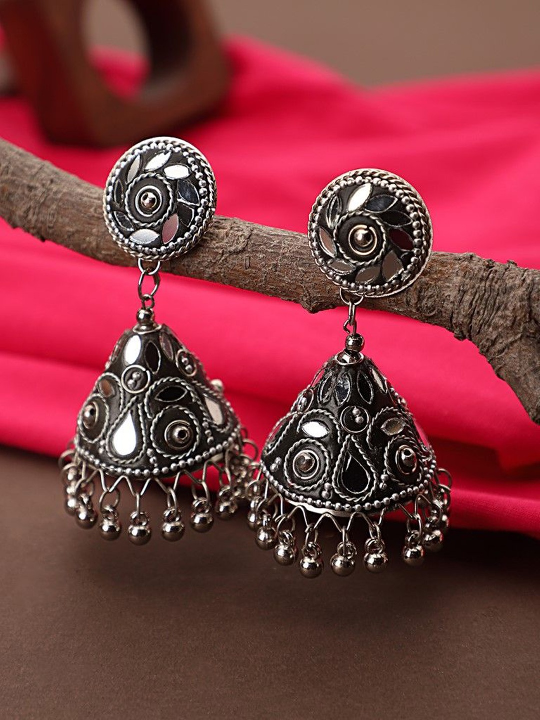 

CARDINAL Oxidised Contemporary Jhumkas Earrings, Black