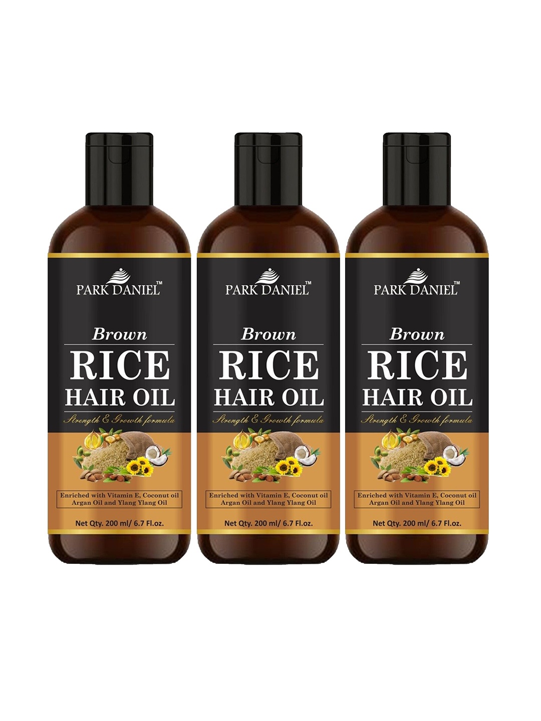 

Park Daniel Set Of 3 Rice Hair Oil - 200ml Each, Brown