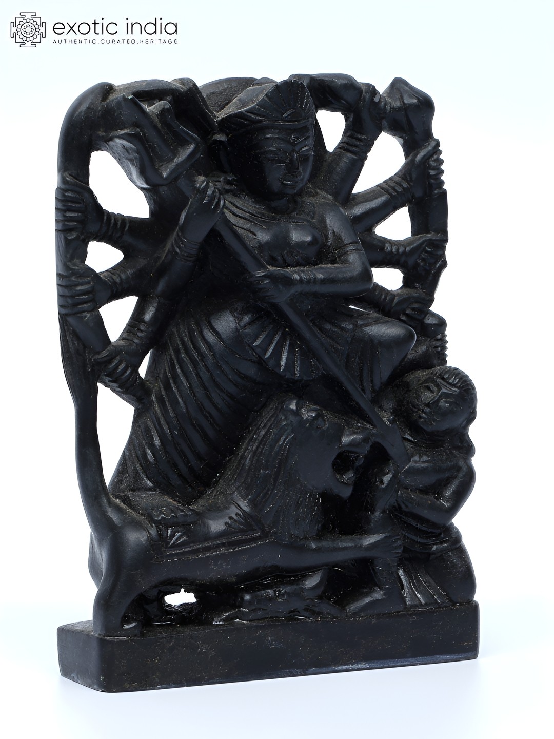 

Exotic India 4" Mahishasuramardini Goddess Durga - Black Stone Statue