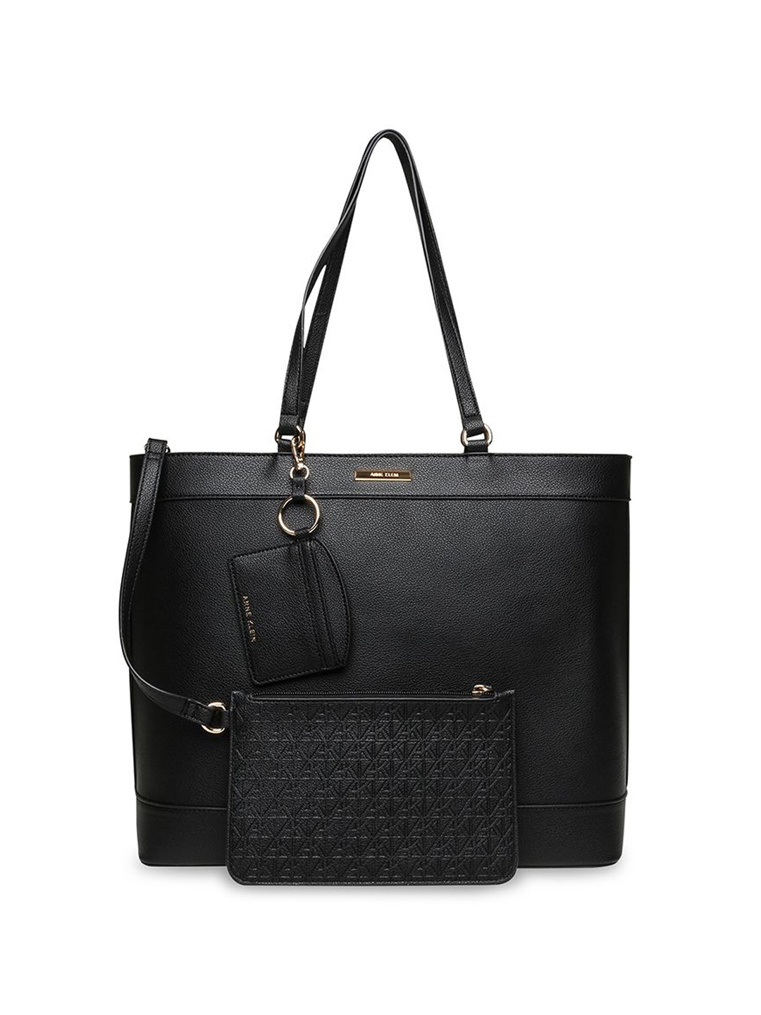 

ANNE KLEIN Women Textured Structured Leather Shoulder Bag With Pouch, Black