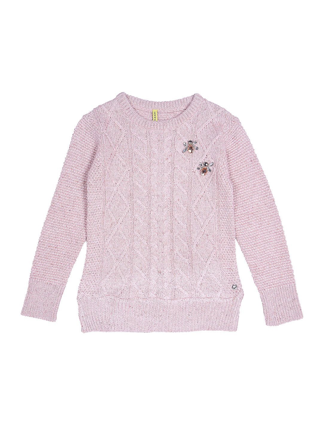 

Gini and Jony Girls Cable Knit Pullover with Embellished Detail, Pink