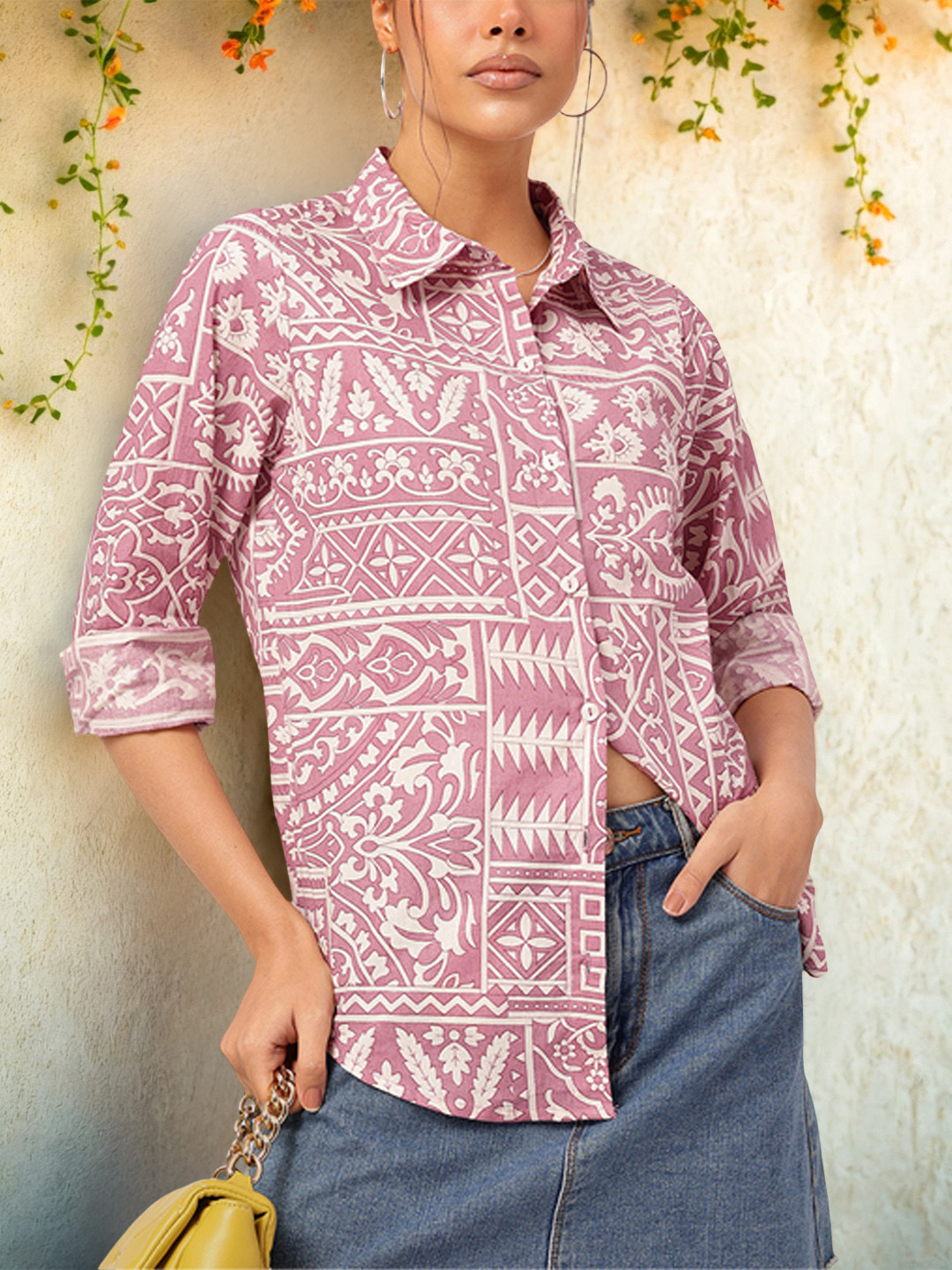 

DressBerry Vintage Voyage Printed Shirt, Rose