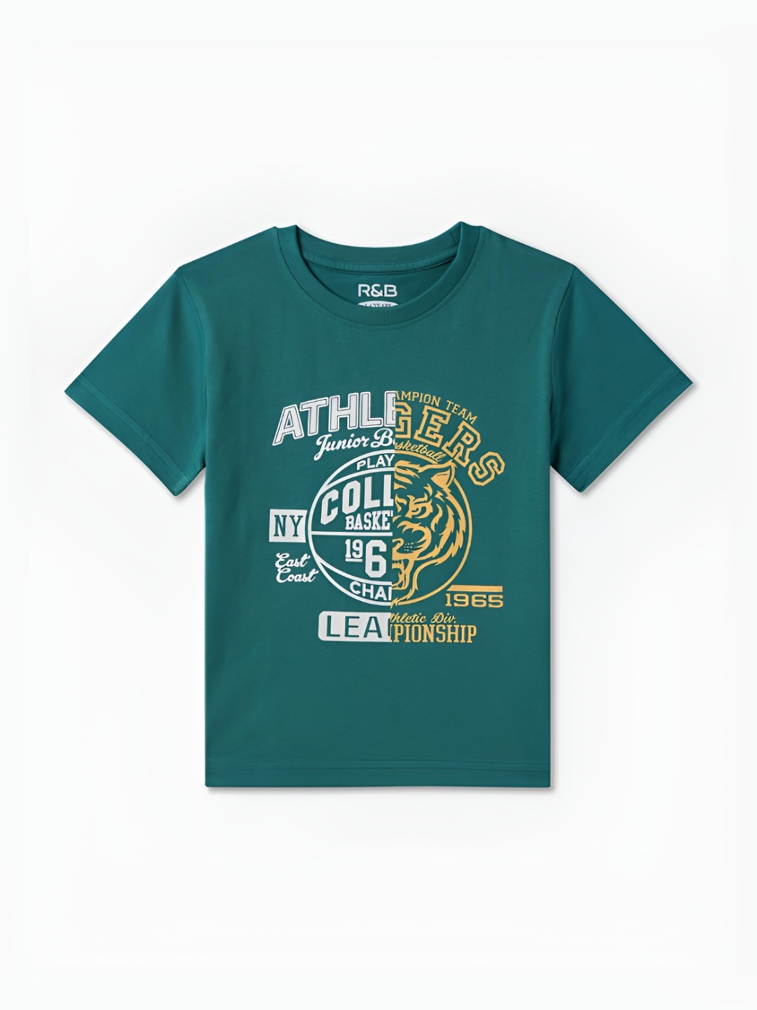 

R&B Boys Typography Printed Round Neck Cotton T-shirt, Green