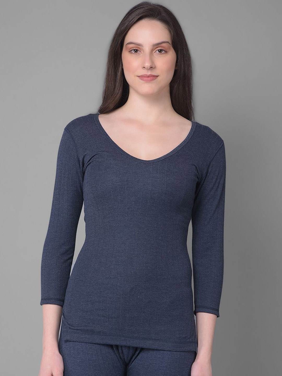 

Dollar Women Striped Combed Cotton Thermal Tops, Blue