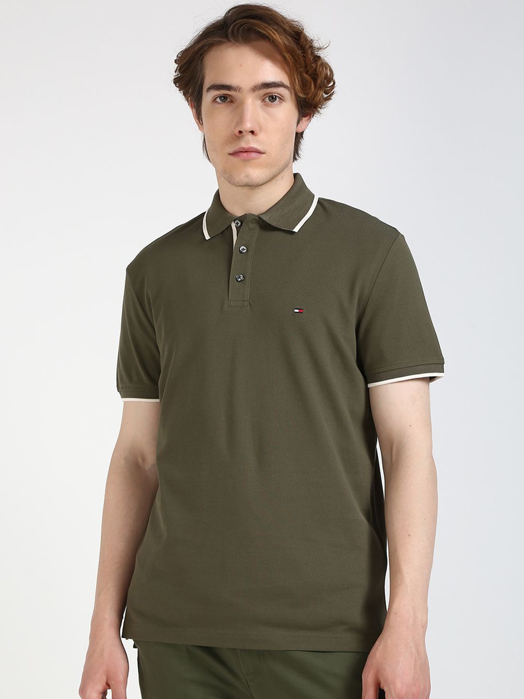 

Tommy Hilfiger Men Solid Polo Collar Cotton T-shirt, Green