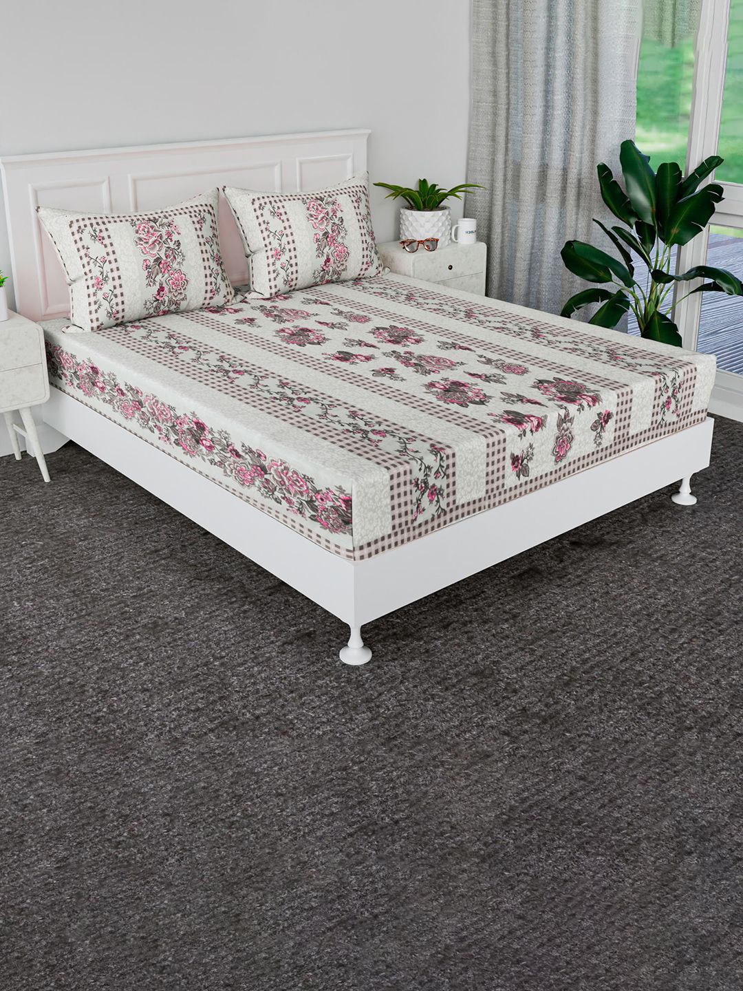 

Kuber Industries Green 160 TC Cotton King Bedsheet with 2 Pillow Covers 2 x 2mt