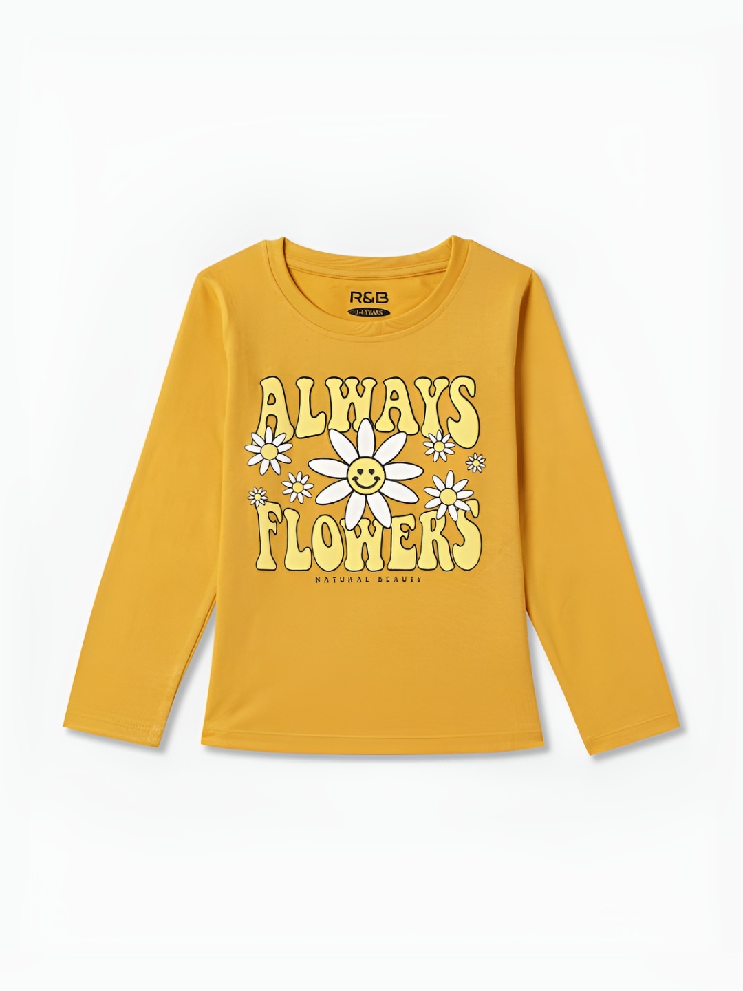 

R&B Girls Typography Printed Round Neck Cotton T-shirt, Yellow