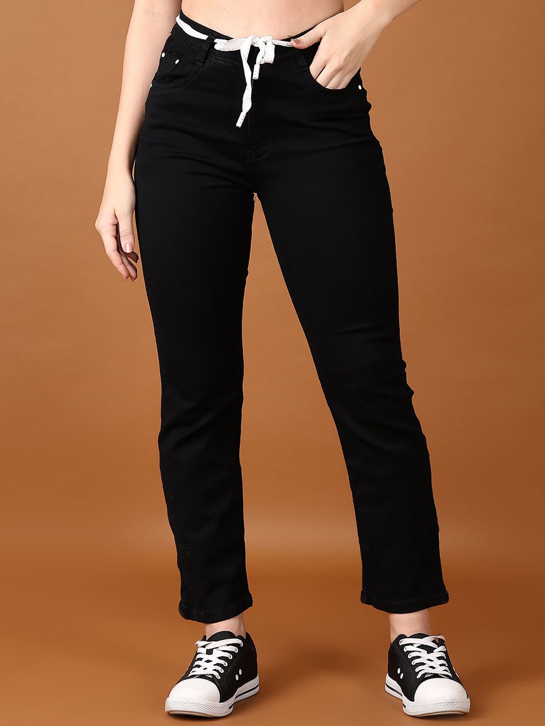 

V-Mart Women Cotton Clean Look Regular Fit High-Rise Jeans, Black