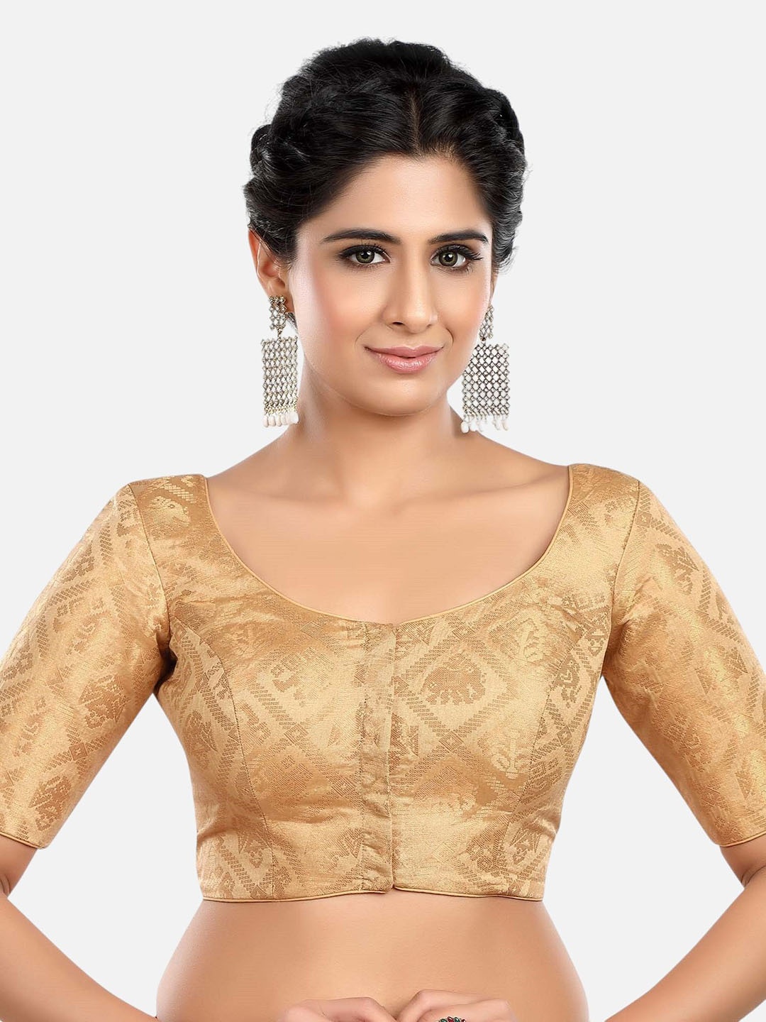 

Biyu Woven Design Saree Blouse, Gold