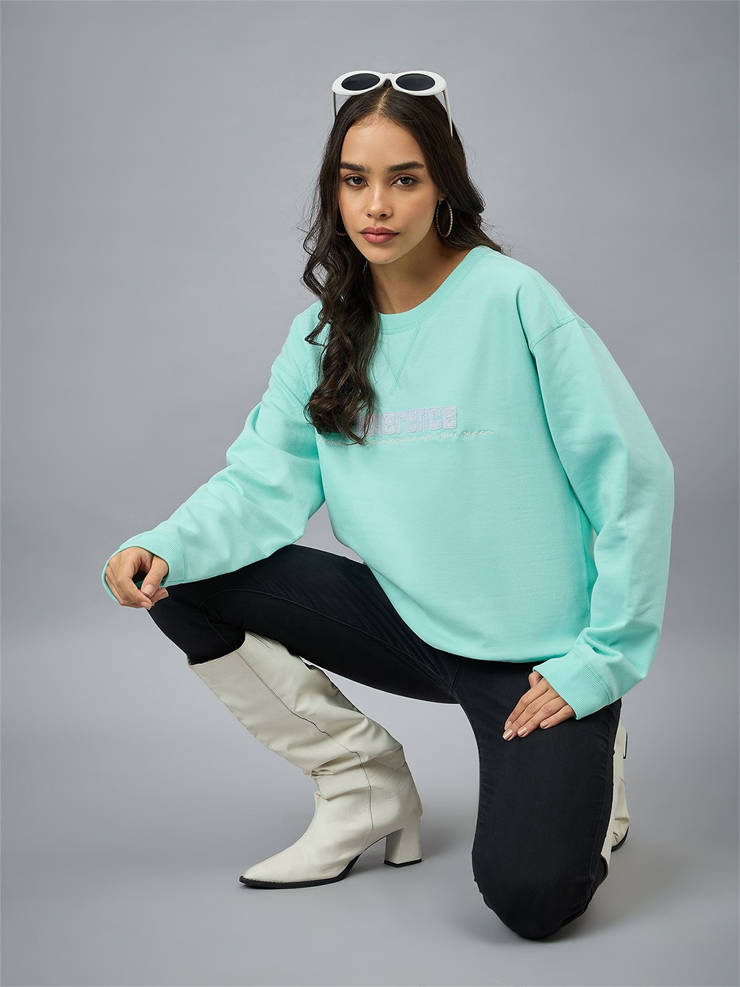 

Club York Women Printed Round Neck Sweatshirt, Blue