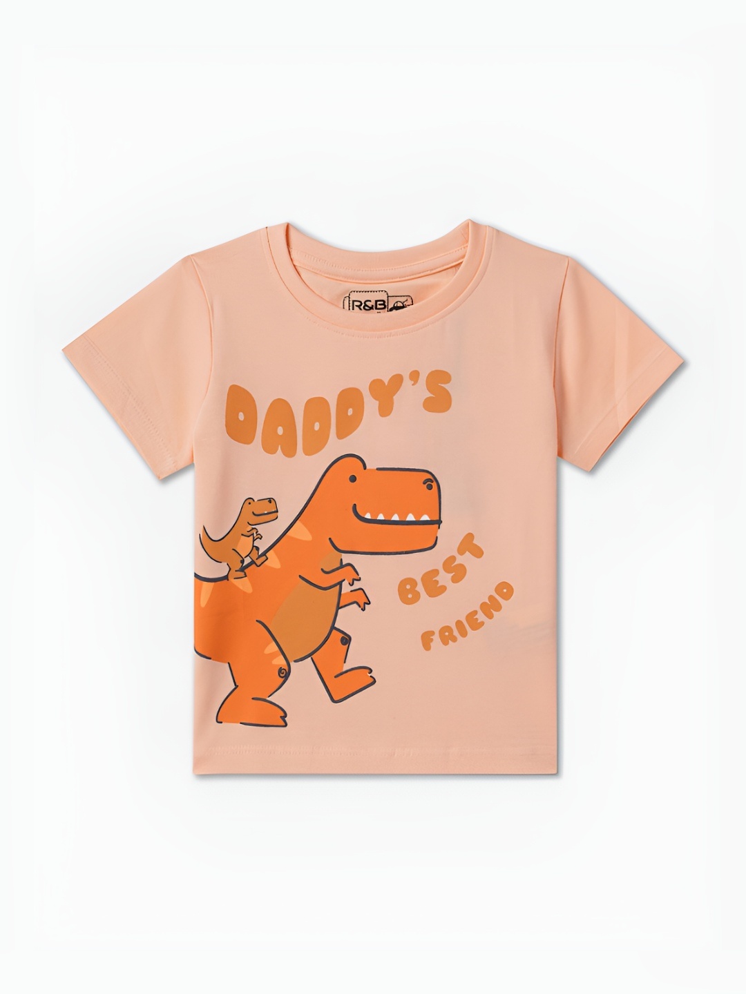 

R&B Boys Graphic Printed Round Neck Cotton T-shirt, Peach