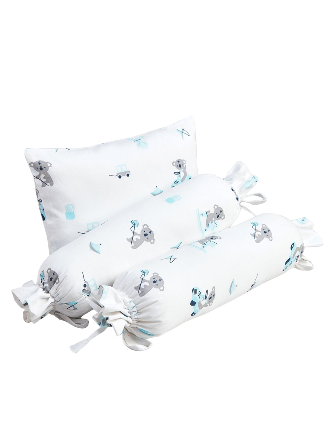

The White Cradle Pack Of 3 White & Blue Printed Breathable Pure Cotton Baby Pillow