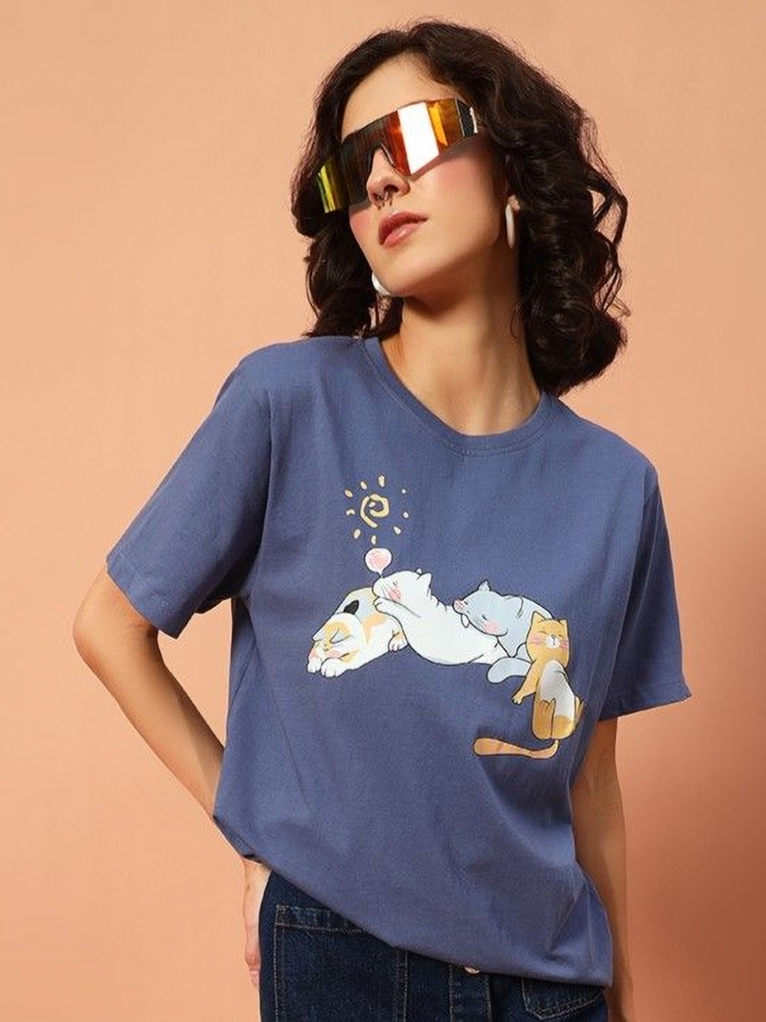 

The Dry State Women Graphic Printed Round Neck Cotton Oversized T-shirt, Purple